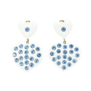Vintage 1980s Heart Drop Rhinestone Earrings Blue White